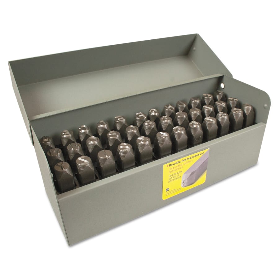 Standard Steel Hand Stamp Set, 1/4 in Stamp, 3/8 in x 3/8 in x 2-5/8 in, Ampersand Sym/Ltrs/Nos., Incl 36-Pc w/Metal Case